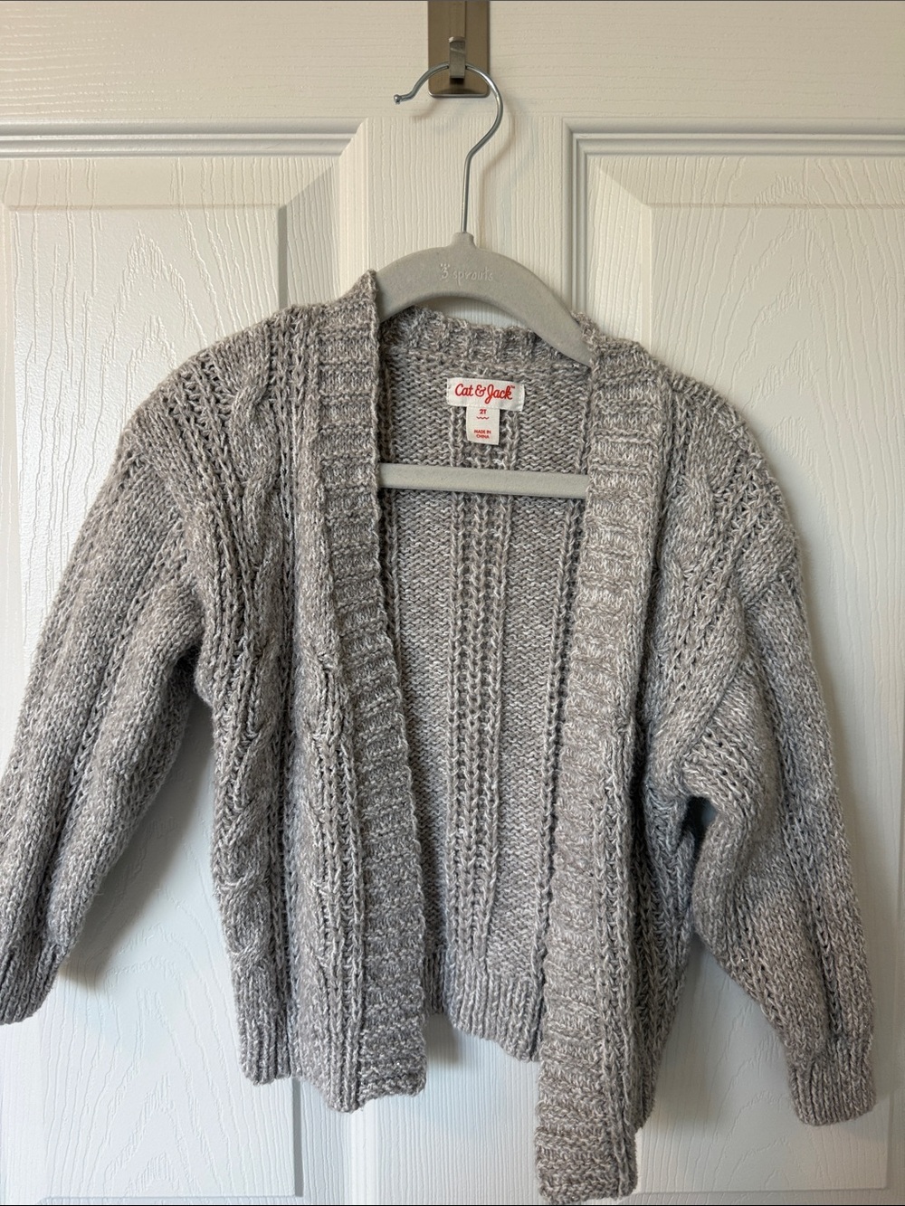 Cat & Jack Heather Gray Open-Front Cable Knit Cardigan